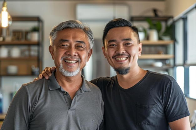 Foto dois homens posam para uma foto com um deles vestindo uma camisa preta