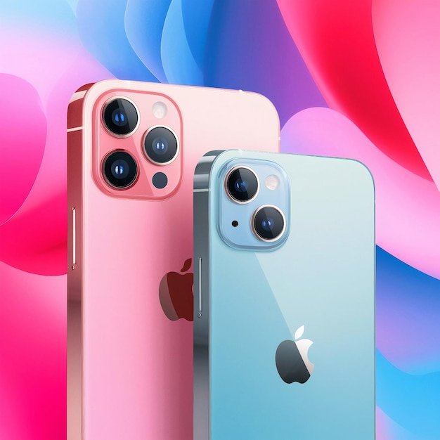 Foto drei verschiedene iphones werden mit den rosa und blauen farben angezeigt