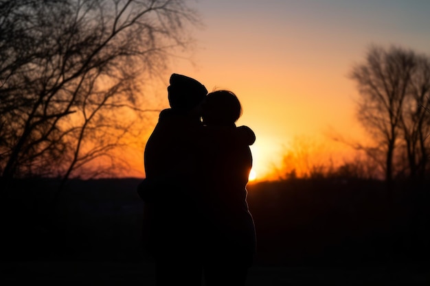 Duas pessoas se abraçando no pôr do sol Gerar Ai