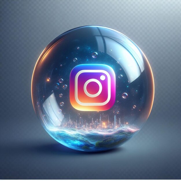 Foto durchsichtige glasblase mit dem instagram-logo darin, isoliert auf einem durchsichtigen hintergrund