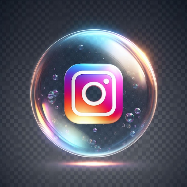 Foto durchsichtige glasblase mit dem instagram-logo darin, isoliert auf einem durchsichtigen hintergrund