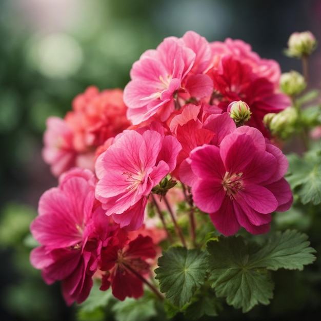 Foto ein bündel roter blumen mit grünen blättern und rosa blüten