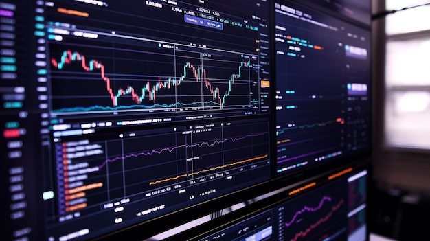 Foto ein computerbildschirm mit einer grafik finanzieller diagramme, die die finanziellen ergebnisse anzeigen