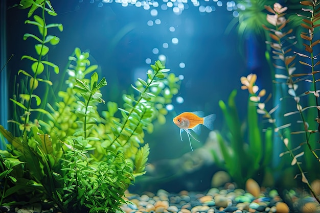 Foto ein fischbecken mit einer pflanze und einem fisch darin