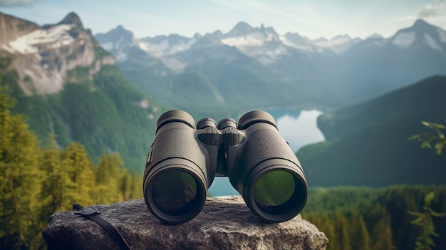 Foto ein foto von einem fernglas mit einer malerischen landschaft