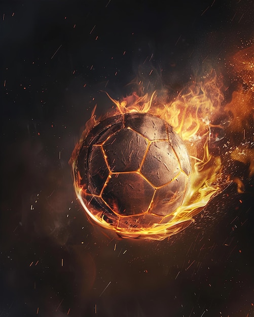 Foto ein fußball mit flammen, ein brennender fußballsport