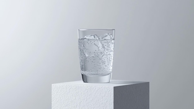 Foto ein glas wasser sitzt auf einem würfel von würfeln