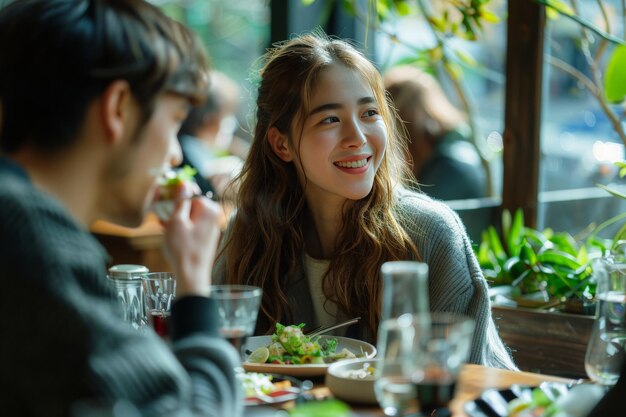 Foto ein junges paar genießt ein beiläufiges mittagessen zusammen