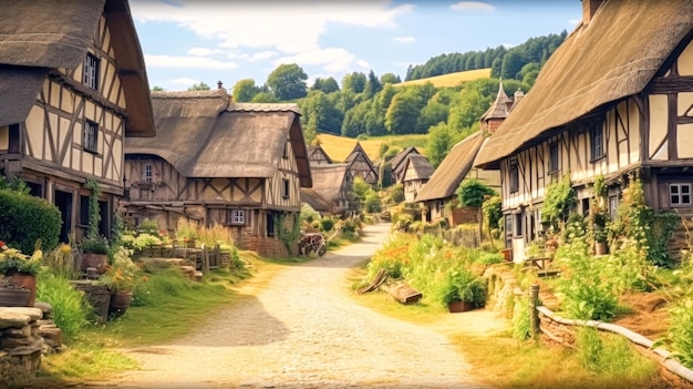 Foto ein kleines dorf mit häusern aus holz und stroh