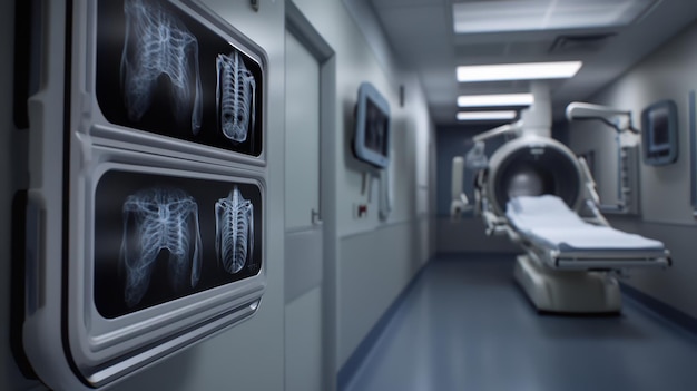 Foto ein krankenhauszimmer mit einem bett und einer mri-maschine