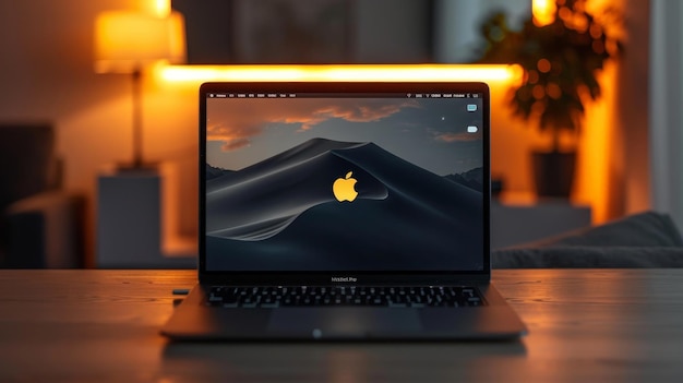 Foto ein laptop mit einem apple-logo auf dem bildschirm