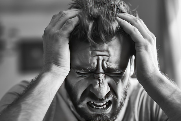 Foto ein mann hält seinen kopf und schreit vor stress