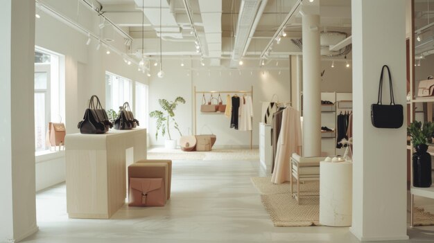 Foto ein minimalistisches, modernes boutique-laden mit ordentlich organisierter kleidung und accessoires, die raffinesse und eleganz ausstrahlen