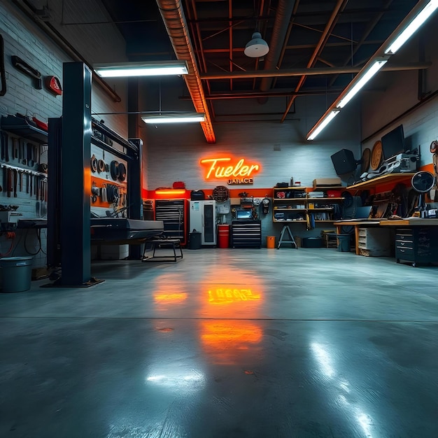 Foto ein neonschild in einem lagerhaus, auf dem heineken steht