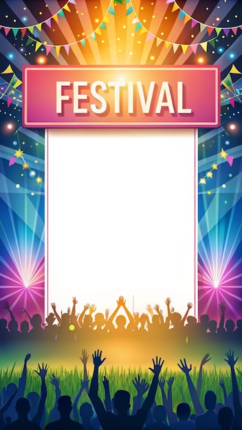 Foto ein poster für ein festival mit menschen im hintergrund und ein banner, auf dem das festival steht