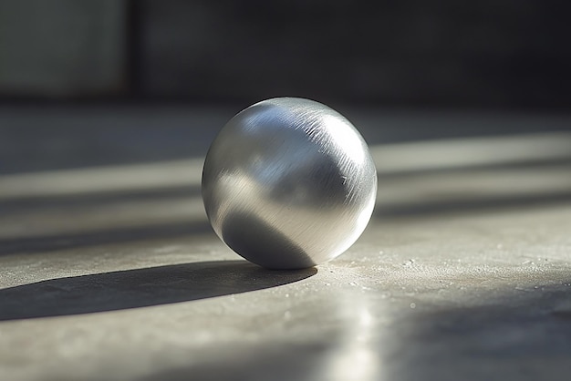 Foto ein silberner ball auf einem tisch mit der reflexion der sonne, die darauf scheint