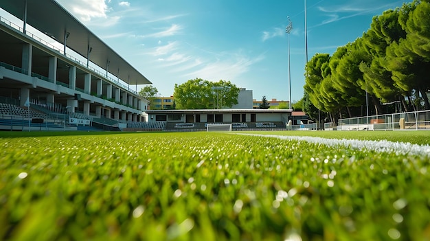 Foto ein sportstadion, hinter dem die sonne untergeht