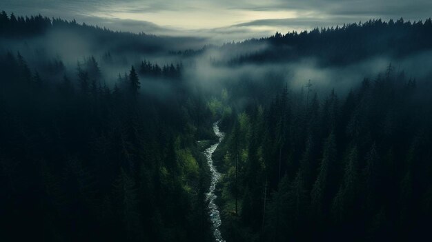 Foto ein wald, durch den ein bach fließt