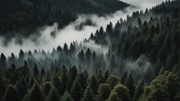 Foto ein wald mit nebel und nebel im hintergrund