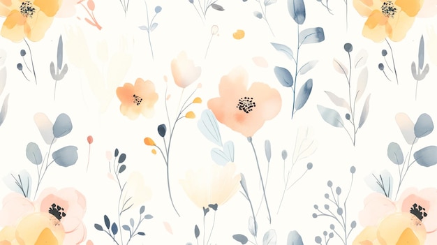 Foto eine aquarellmalerei mit blumen, nahtloser hintergrund, blumenmalerei mit hintergrund für karten und design