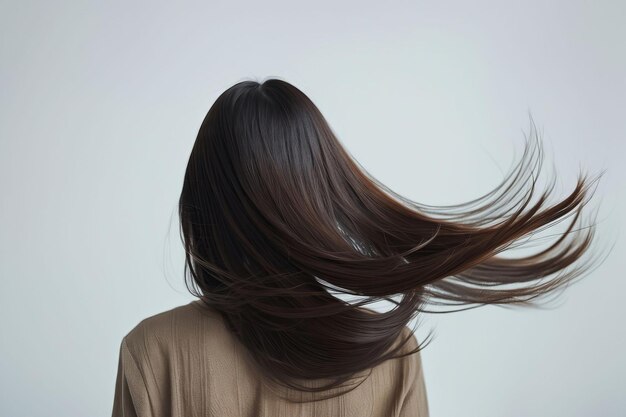 Foto eine frau mit langen haaren, die im wind weht