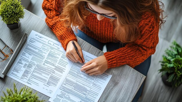 Foto eine frau schreibt mit einem stift auf ein stück papier