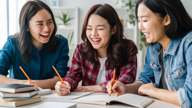 Foto eine freudige gruppe von studenten studiert zusammen