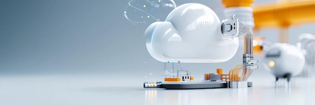 Foto eine futuristische 3d-aufnahme einer cloud-computing-infrastruktur, die ein cloud-icon zeigt, das mit einem