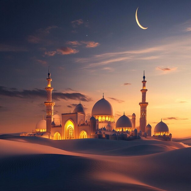 eine Moschee mit einem Mond im Hintergrund