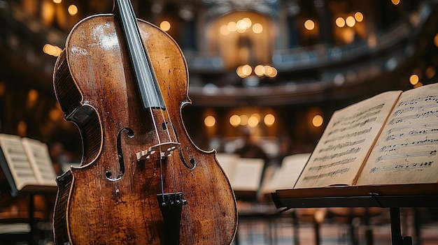 Foto eine nahaufnahme eines cellos in einem orchester