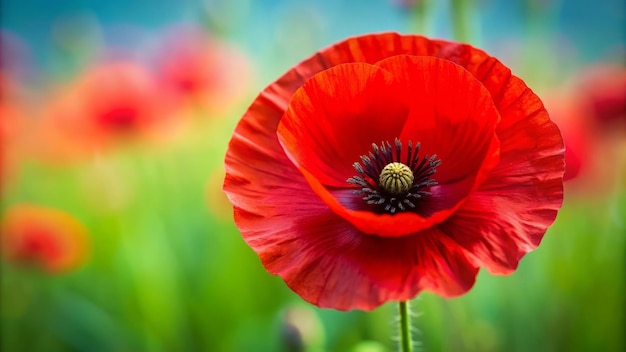 Foto eine rote blume mit dem wort mohn darauf