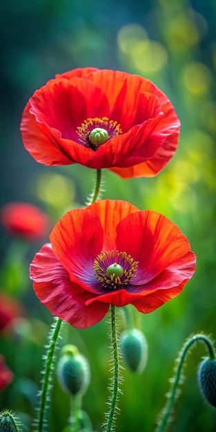 Foto eine rote blume mit gelben und lila blütenblättern