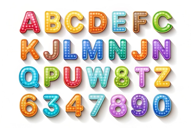 Foto englisches alphabet abcd und nummern isoliert