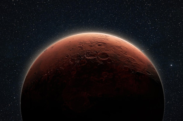 Erstaunlicher roter Planet Mars im tiefen Sternenraum Reise zum Mars-Konzept