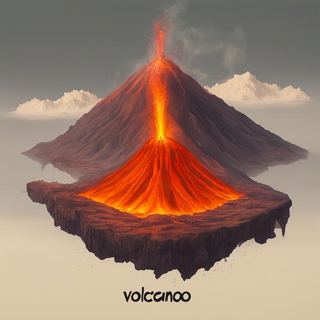 Foto erupção de lava da montanha volcado ilustração fotográfica falsa perigosa