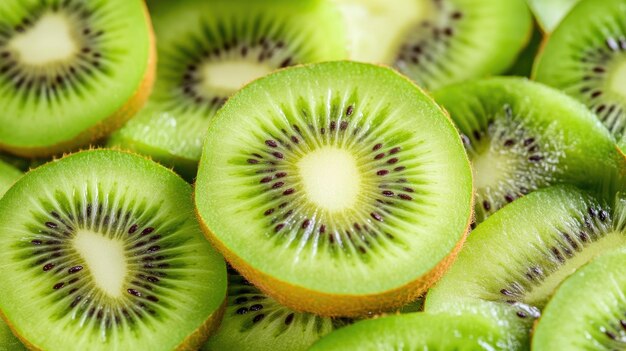 Foto fatias de frutas de kiwi verdes e vibrantes empilhadas