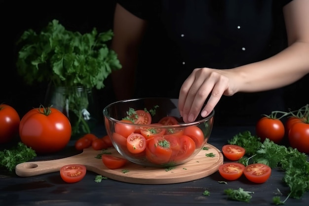 Fazer salada de tomate à mão Cozinhar refeições Gerar Ai