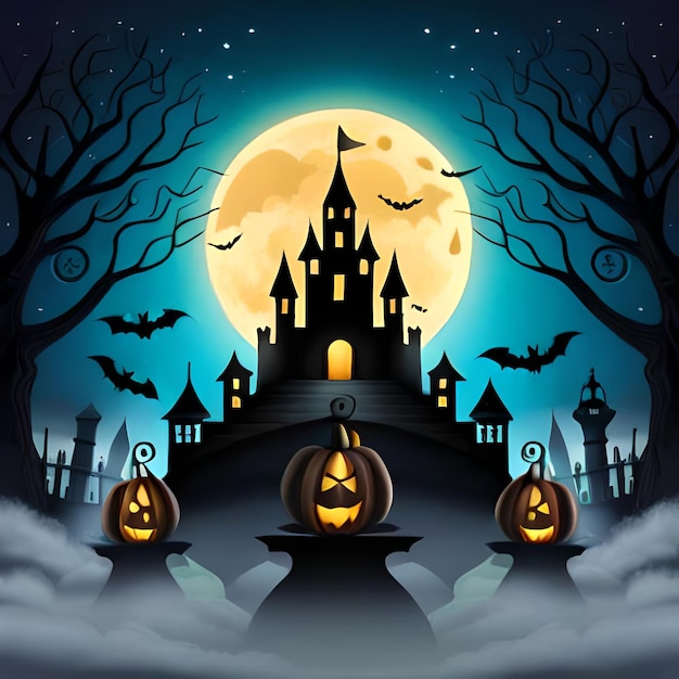 Feliz modelo de banner de Halloween com abóbora de Halloween e elementos de Halloween