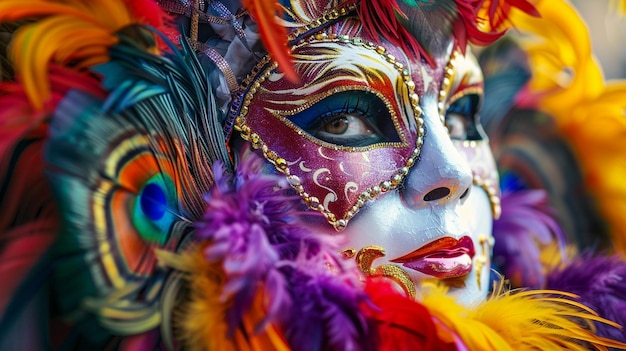 Festa de máscaras coloridas e divertida Imagem em close-up