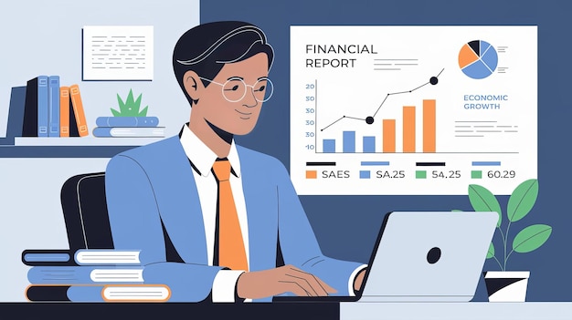 Foto finanzielle budgetplanung mit unternehmerbericht statistische arbeit analyse von verkaufsdaten und wirtschaft