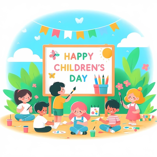 Foto flachvektorillustration zum happy childrens day, isoliert auf weißem hintergrund