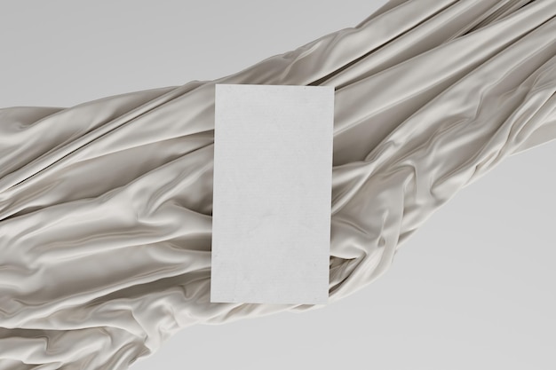 Foto folha de papel em branco no fundo com material de cetim bege renderização em 3d