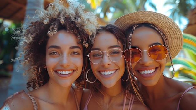 Fotografia de duas mulheres bonitas e felizes fazendo uma chamada de vídeo com um laptop enquanto se abraçam sentadas