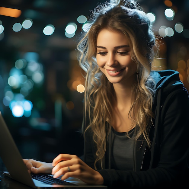 Frau arbeitet am Laptop