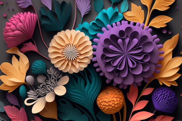 fundo de buquê colorido floral 3d generativo ai