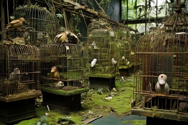 Foto gaiolas abandonadas em um zoológico silencioso fotografia de imagem de fundo assustadora