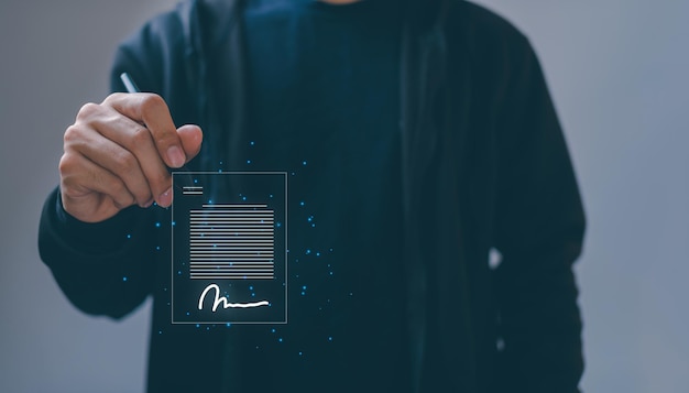 Gerenciamento de documentos de assinatura eletrônica escritório sem papel assinatura E assinatura de contrato de negócios conceito metaverse