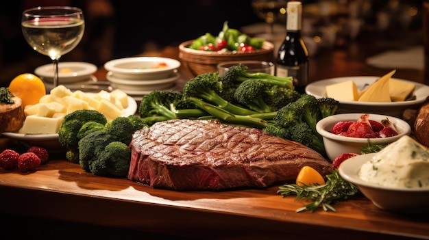 Foto geschäftiger steak-tisch