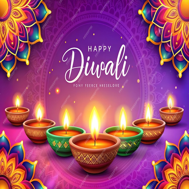 Foto glückliches diwali, das fest der lichter, farbenfrohes banner-template-design mit dekorativer diya-lampe1