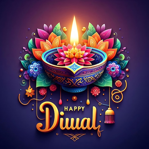 Foto glückliches diwali-hintergrunddesign mit schüssel und lampe